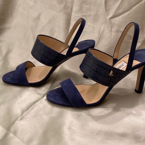 Jimmy Choo Salise Suede Croc-Embossed EU 36 85mm Color Is Denim Worn Once - Picture 3 of 15